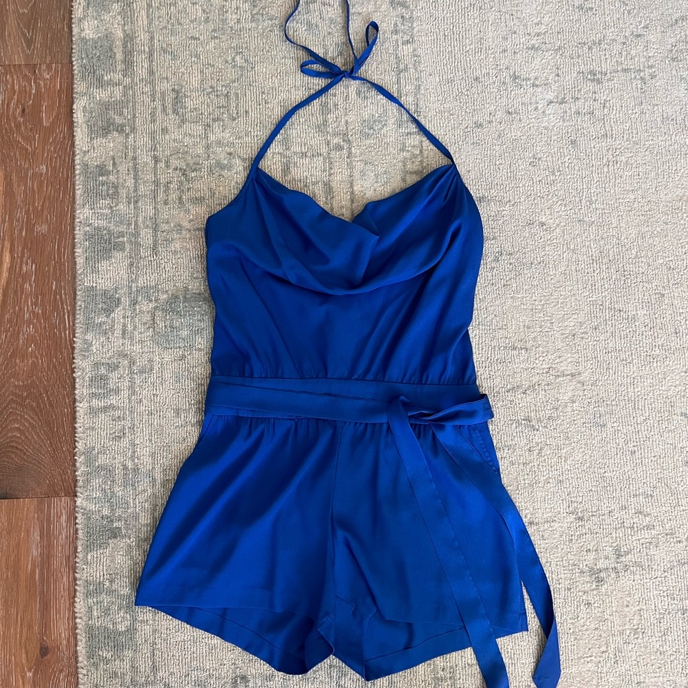 Bebe cowl-neck halter romper.